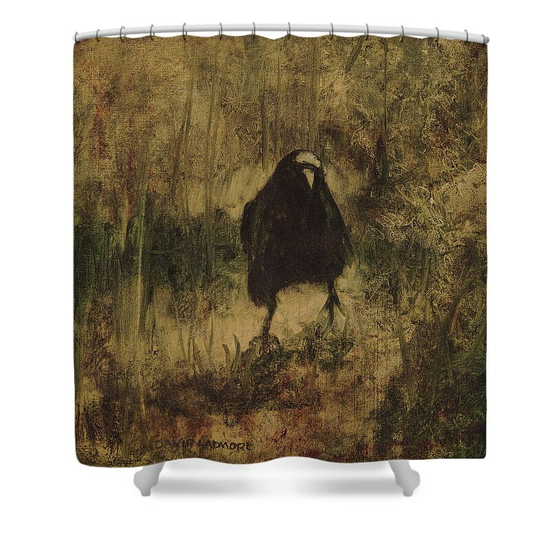 Crow Shower Curtain featuring the painting Crow 8 by David Ladmore