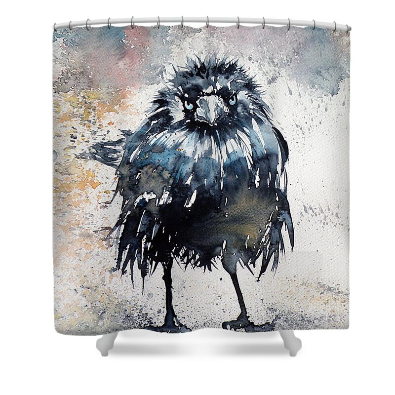 Crow Shower Curtain featuring the painting Crow after rain by Kovacs Anna Brigitta