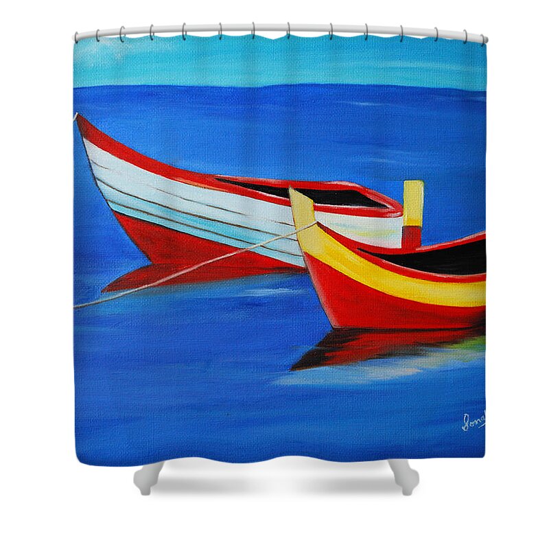 Boats Shower Curtain featuring the painting Cruising on a bright sunny day by Sonali Kukreja