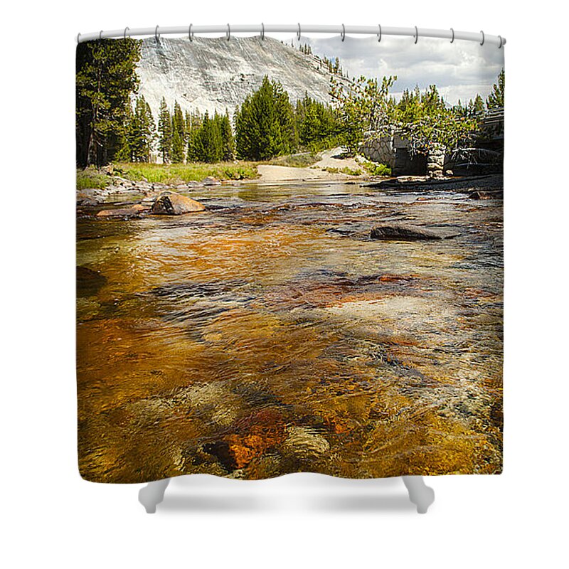 Crystal Clear Tuolumne Meadows Mountain Tranquil River Shower Curtain featuring the photograph Crystal Clear Tuolumne Meadows Mountain Tranquil Stream Yosemite National Park California by Jerry Cowart