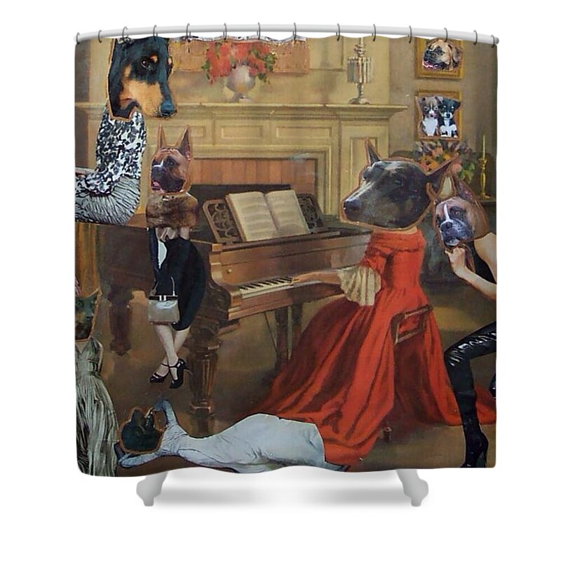  #nonobjective Shower Curtain featuring the painting CSCR 16 Dogs head on beautiful Women by Lisa Piper