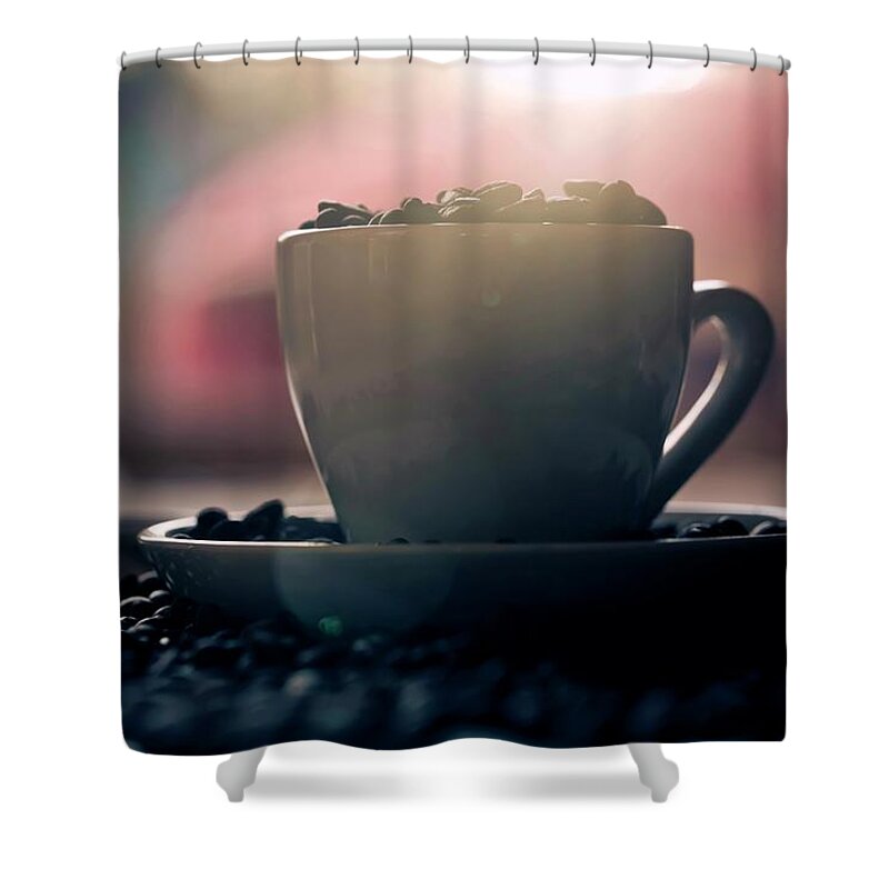 Close-up Shower Curtain featuring the photograph Cup Of Coffee In Evening Sun by Lacaosa