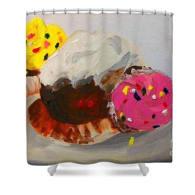 Cute Shower Curtain featuring the painting Cupcakes by Marisela Mungia