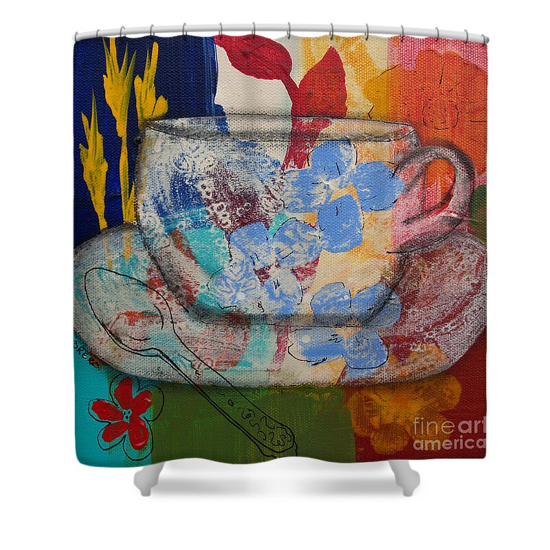 Teacup Shower Curtain featuring the painting Cuppa Luv by Robin Pedrero