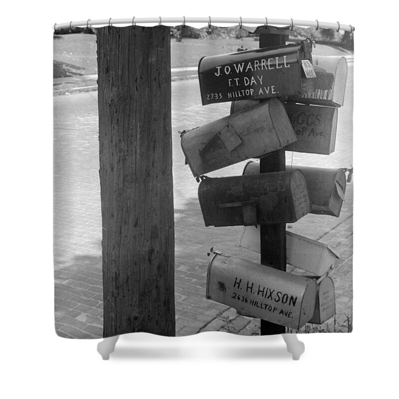 History Shower Curtain featuring the photograph Curbside Mailboxes, 1938 by Science Source