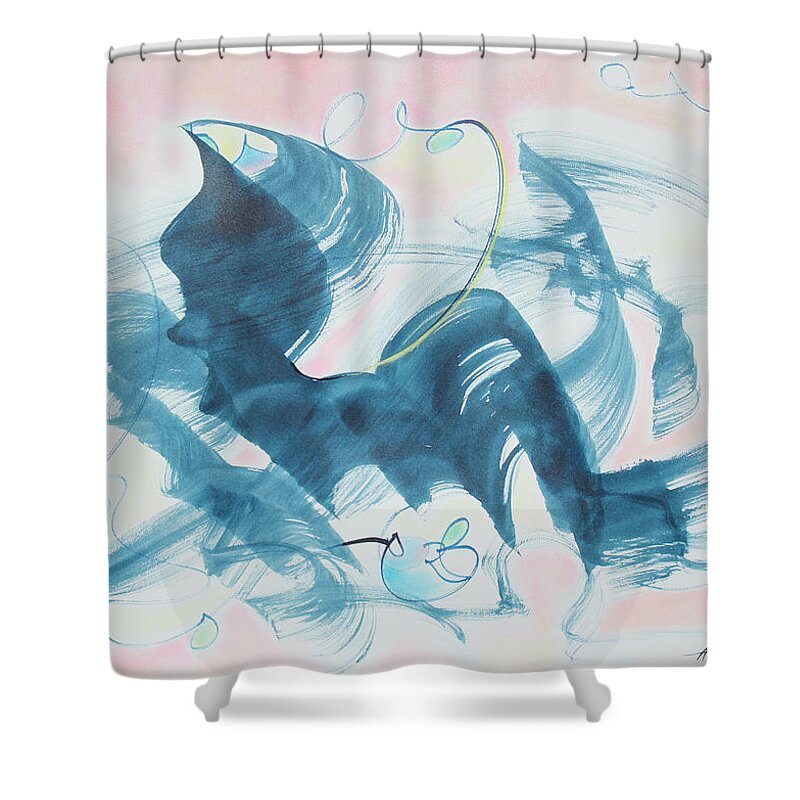Abstract Painting Shower Curtain featuring the painting Curiosity Finds the Cat by Asha Carolyn Young
