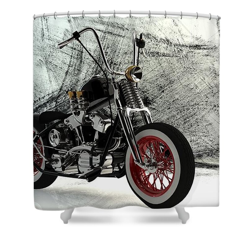 Motorcycles Art Shower Curtain featuring the digital art Custom Bobber by Louis Ferreira