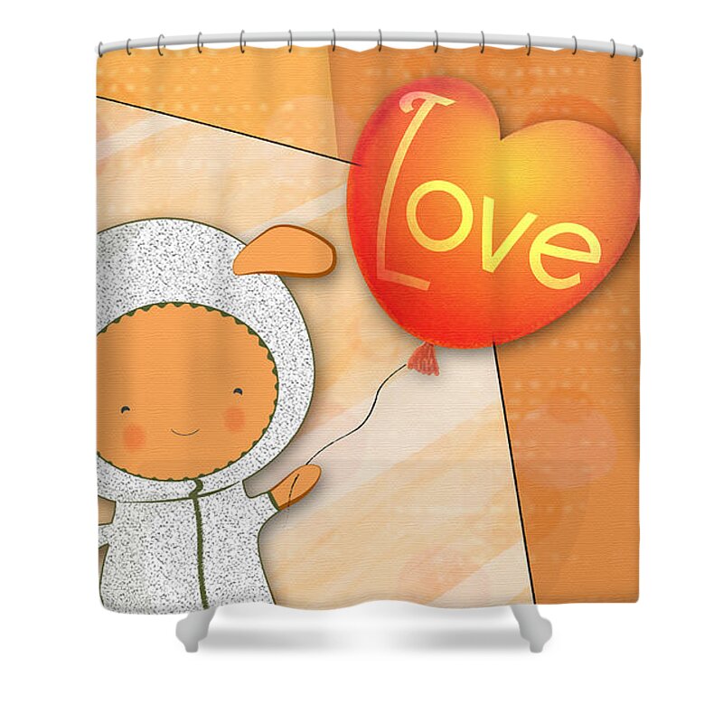 Cards Shower Curtain featuring the photograph Cute Lots of Love Love You Cute Character holding a Love Balloons by Lenny Carter