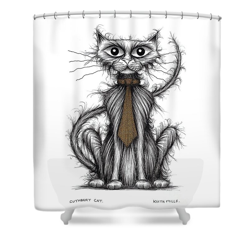 Cat Shower Curtain featuring the drawing Cuthbert cat by Keith Mills