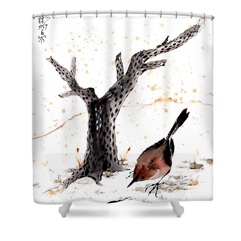Chinese Brush Painting Shower Curtain featuring the painting Cycles of Life by Bill Searle