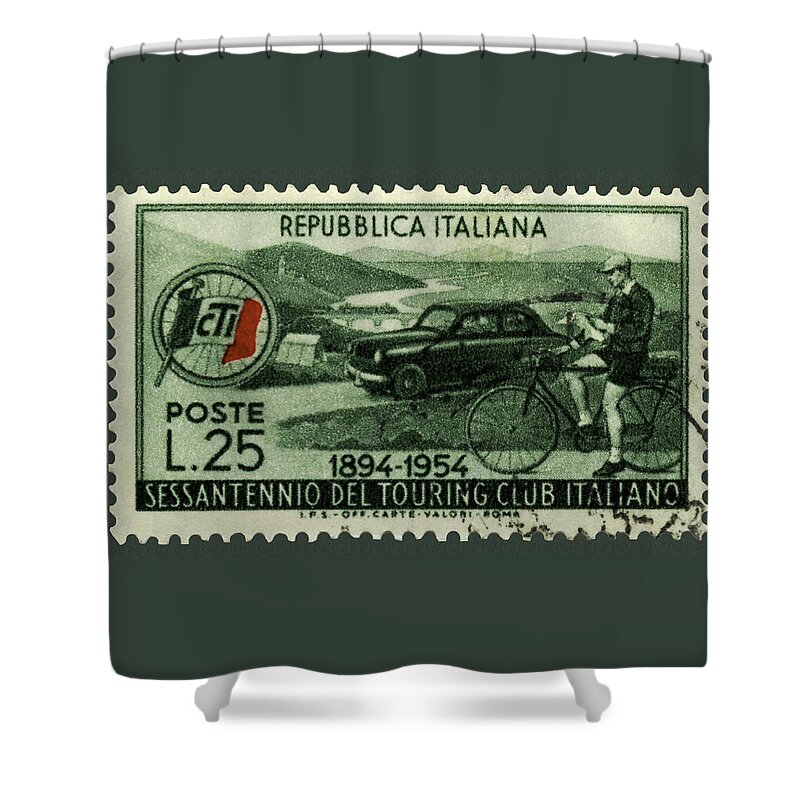 Italy Shower Curtain featuring the photograph Cycling and Driving Italian Touring Club Stamp by Phil Cardamone