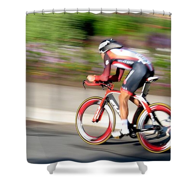Cycling Shower Curtain featuring the photograph Cyclist Time Trial by Kevin Desrosiers