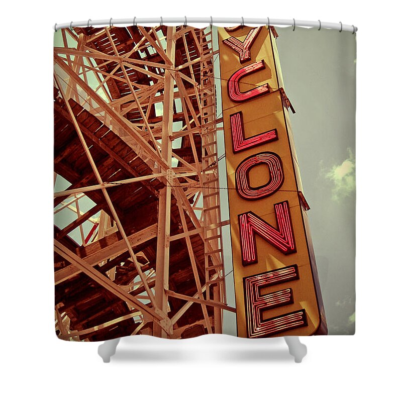 Cyclone Shower Curtain featuring the digital art Cyclone Roller Coaster - Coney Island by Jim Zahniser