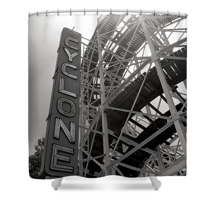 Cyclone Shower Curtain featuring the digital art Cyclone Rollercoaster - Coney Island by Jim Zahniser
