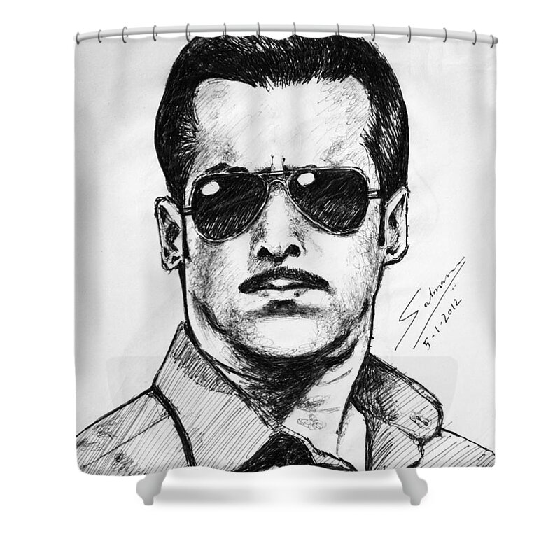 Wallpaper Buy Art Print Phone Case T-shirt Beautiful Duvet Case Pillow Tote Bags Shower Curtain Greeting Cards Mobile Phone Apple Android Nature Salman Khan Sketch Dabanng 2 Bollywood India Sketch Movies Portrait Pen Ink Paper Black White Expression Canvas Framed Art Acrylic Greeting Print Two Salman Ravish Khan Bad Ass Police Officer Shower Curtain featuring the painting Salman Khan by Salman Ravish