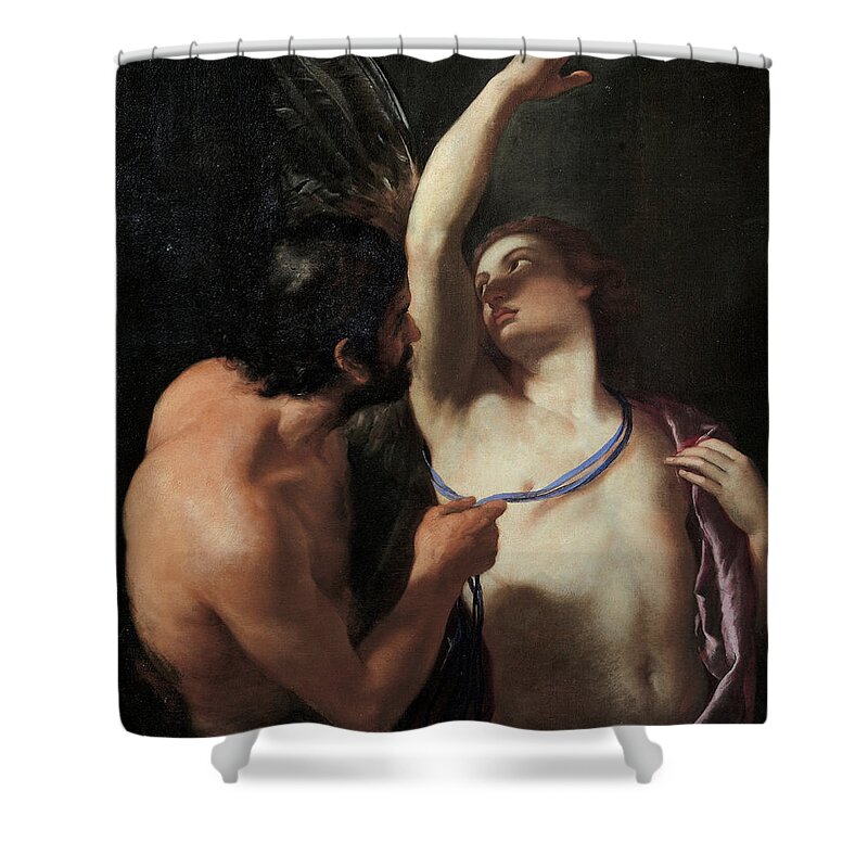 Andrea Sacchi Shower Curtain featuring the painting Daedalus and Icarus by Andrea Sacchi
