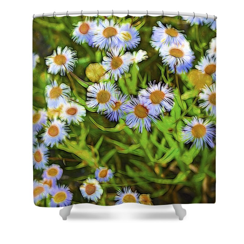 Daisies Shower Curtain featuring the digital art Daisies Digital Painting from a photograph by Cathy Anderson