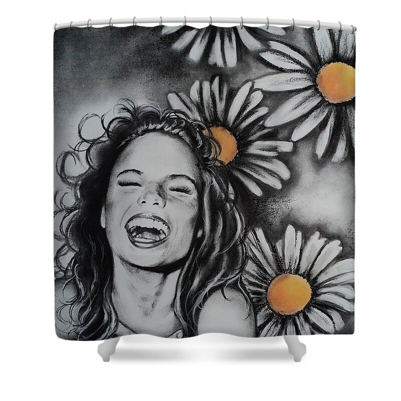 Daisy Shower Curtain featuring the drawing Daisy by Carla Carson