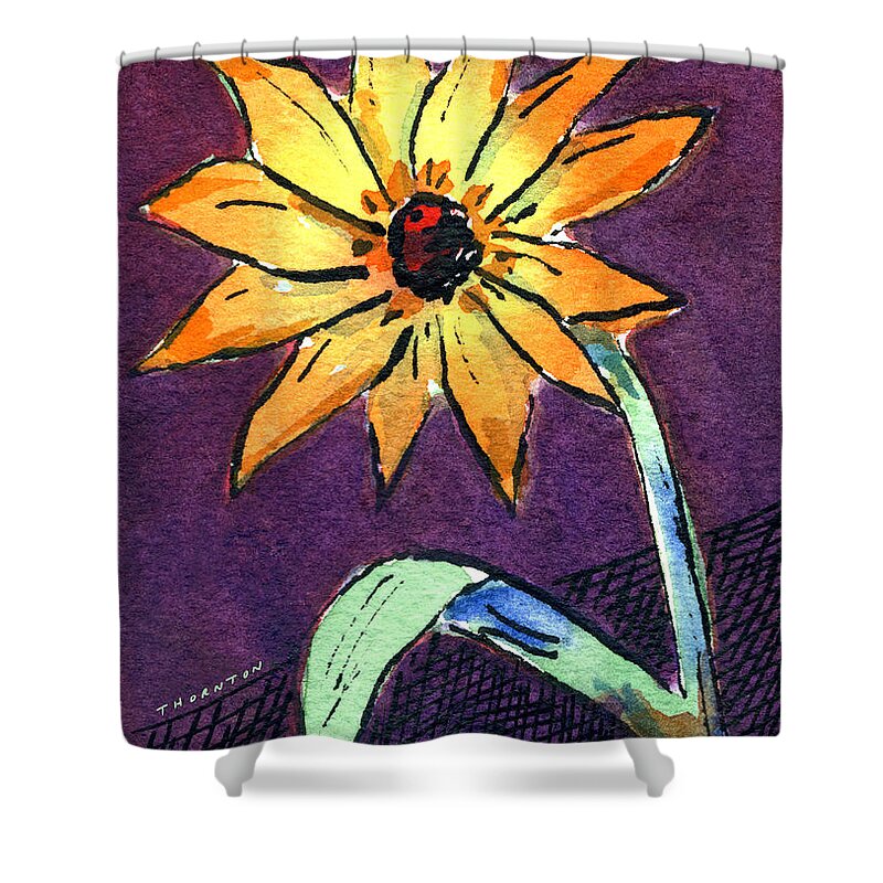Daisy Shower Curtain featuring the painting Daisy on Dark Background by Diane Thornton