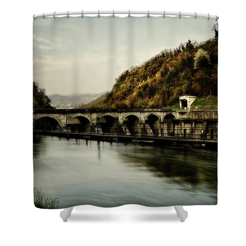 Adda Shower Curtain featuring the photograph Dam on Adda river by Roberto Pagani