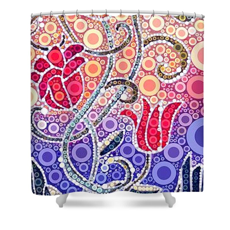 Digital Shower Curtain featuring the digital art Dancing Flowers at Sunrise by Linda Bailey