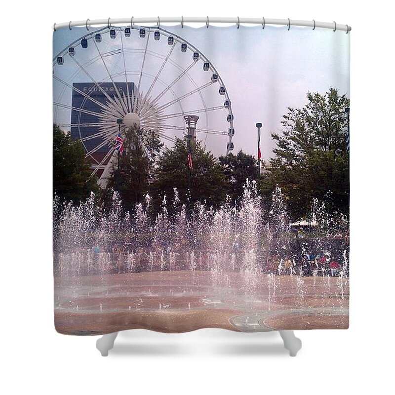 Centennial Park Atlanta Shower Curtain featuring the photograph Dancing Fountains by Kenny Glover