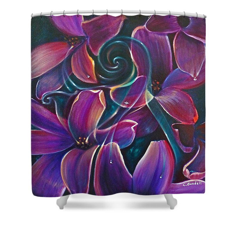 Flower Shower Curtain featuring the painting Dancing Hyacinths by Claudia Goodell