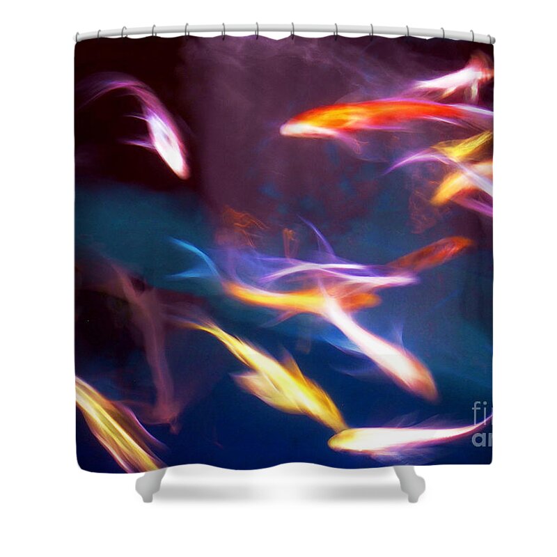 Abstract Shower Curtain featuring the photograph Dancing with Koi by Judi Bagwell