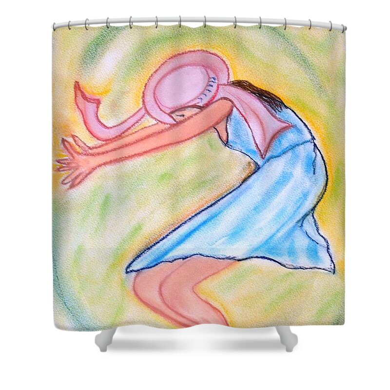 Pink Hat Shower Curtain featuring the pastel Dancy Nancy by Randolph Gatling