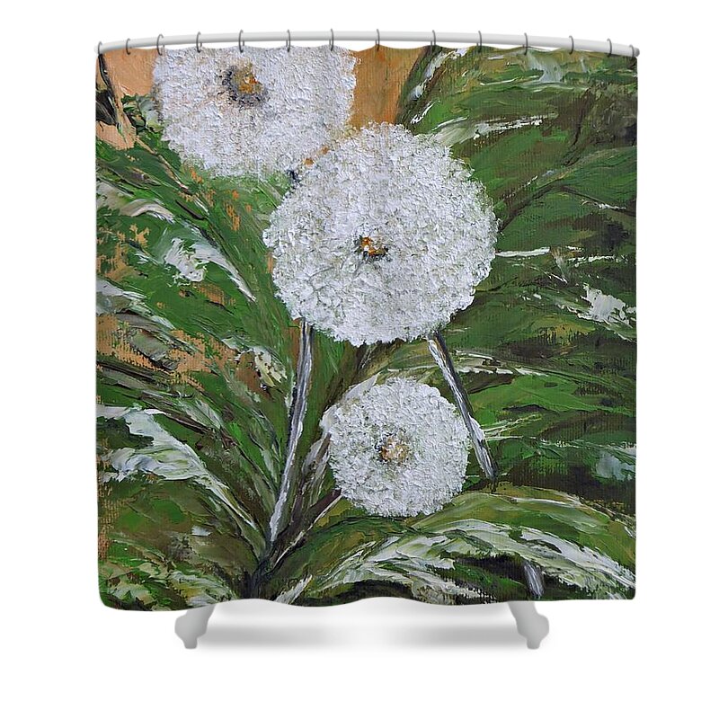 Dandelion Shower Curtain featuring the painting Dandelions by Amalia Suruceanu