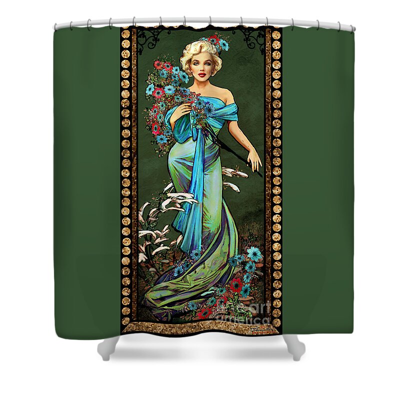 Theo Danella Shower Curtain featuring the mixed media Danella Students 1 green by Theo Danella