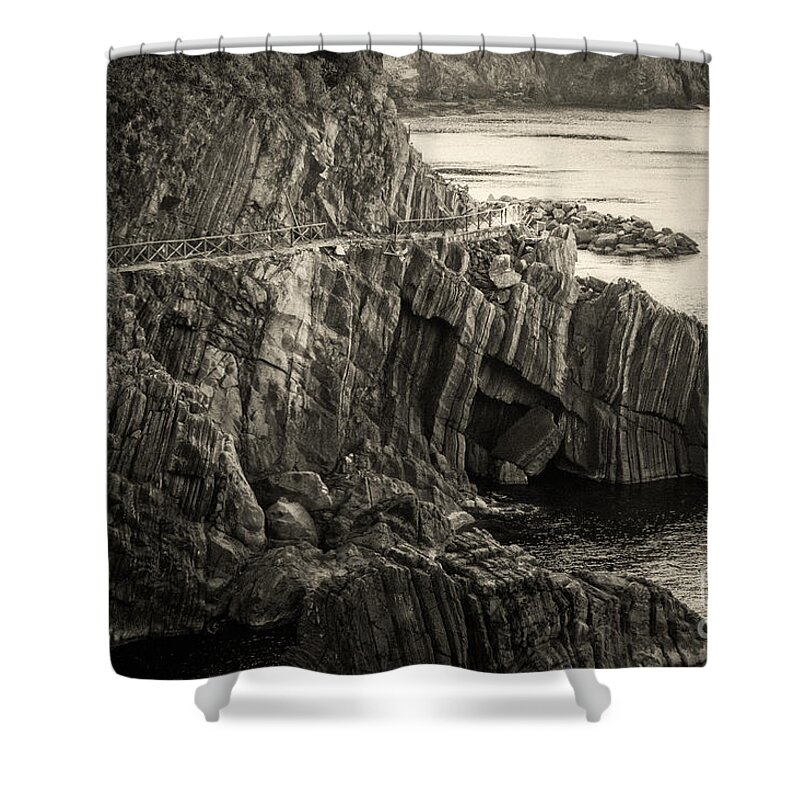 Cinque Terre Shower Curtain featuring the photograph Dangerous Passage of Cinque Terre by Prints of Italy