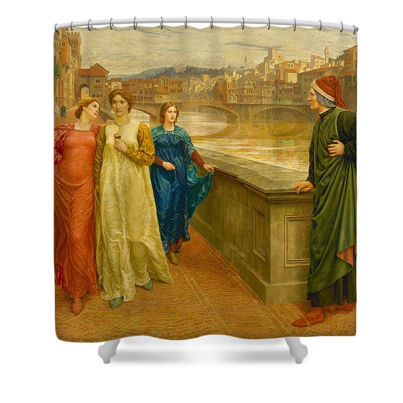 Henry Holiday Shower Curtain featuring the painting Dante Meeting Beatrice by Henry Holiday