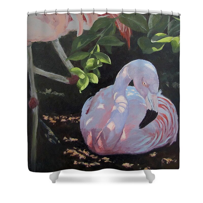 Bird Shower Curtain featuring the painting Dappled and Drowsy by Karen Ilari
