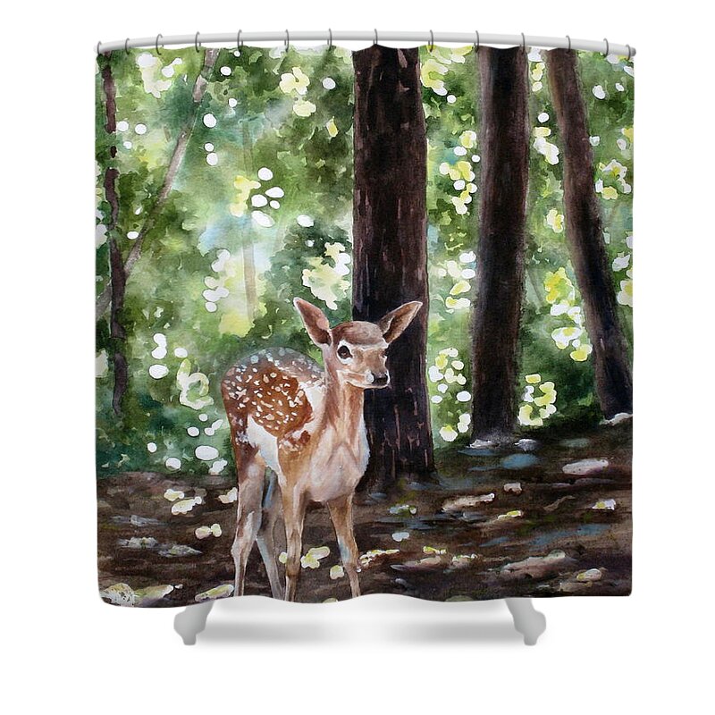 Fawn Shower Curtain featuring the painting Dappled Innocence by Mary McCullah