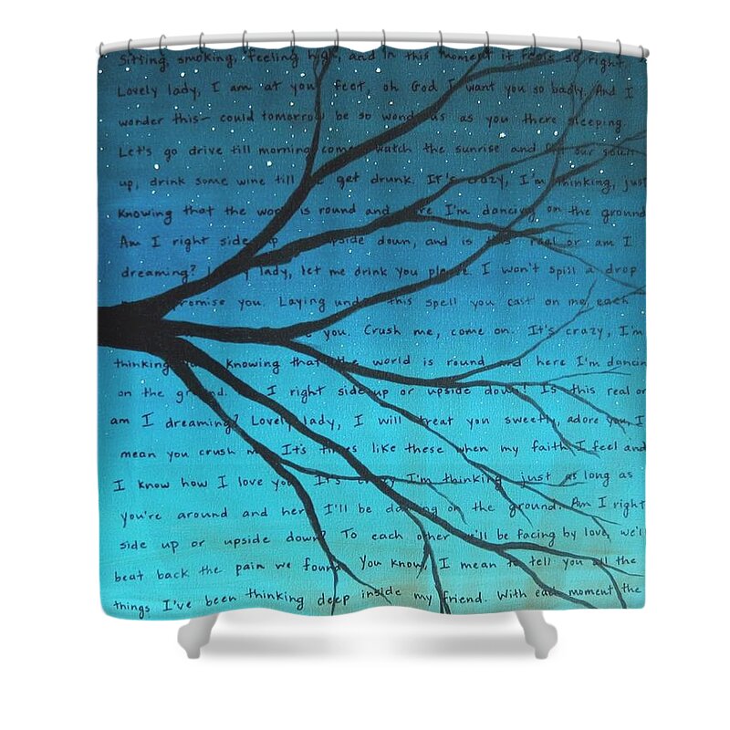 Dave Matthews Band Shower Curtain featuring the painting Dave Matthews Band Crush Lyric Art - Blue by Michelle Eshleman