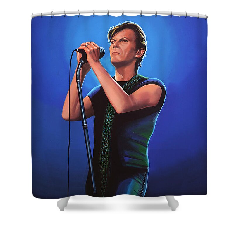 David Bowie Shower Curtain featuring the painting David Bowie 2 Painting by Paul Meijering