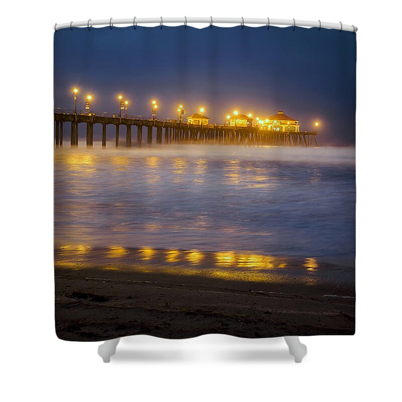 Beach Shower Curtain featuring the photograph Dawn At Huntington Beach Pier By Denise Dube by Denise Dube