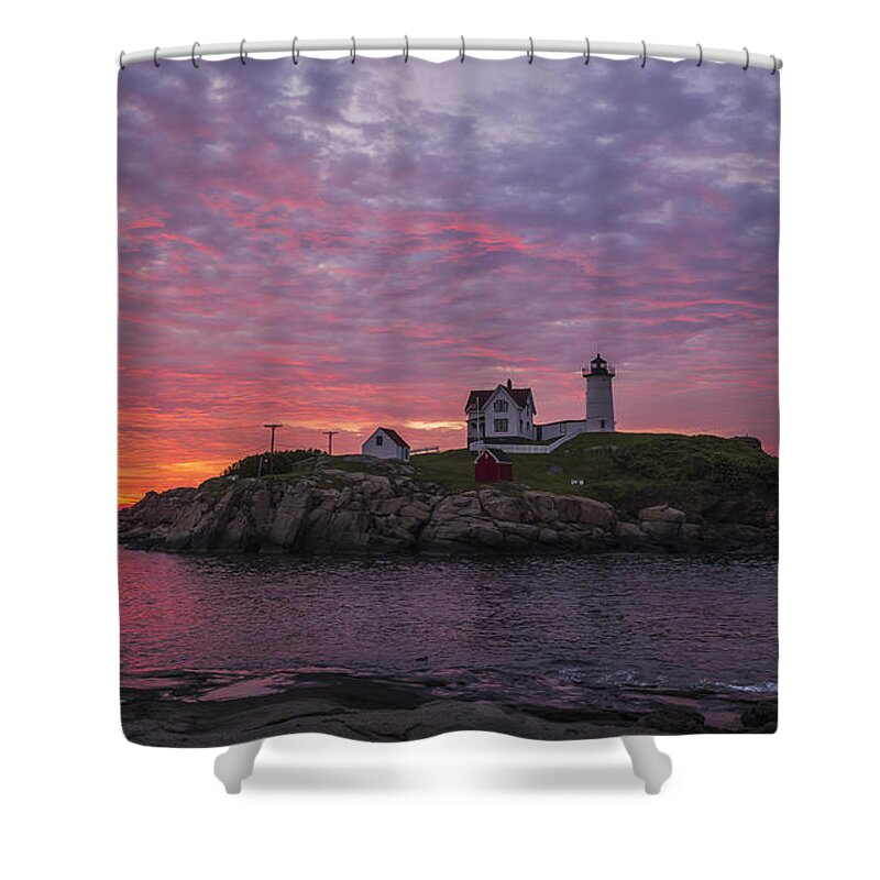 Atlantic Shower Curtain featuring the photograph Dawn at the Nubble by Steven Ralser