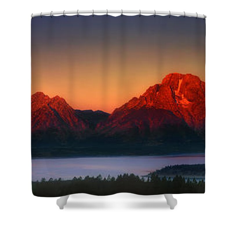 Wyoming Landscape Shower Curtain featuring the photograph Dawn Light on the Tetons Grant Tetons National Park Wyoming by Dave Welling