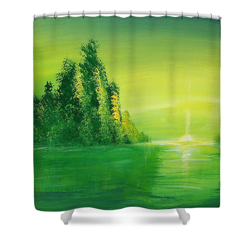 Dawn Shower Curtain featuring the painting Dawn Over Emerald Bay by Donna Blackhall