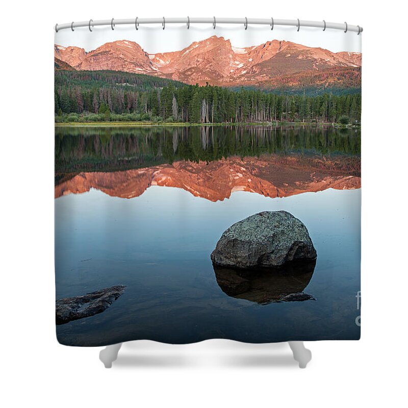 Colorado Shower Curtain featuring the photograph Dawn over Sprague Lake in Rocky Mountain National Park by Fred Stearns