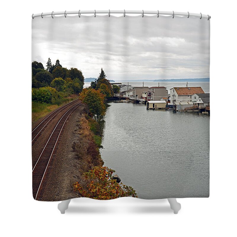 Fall Shower Curtain featuring the photograph Day Island Bridge View 2 by Anthony Baatz
