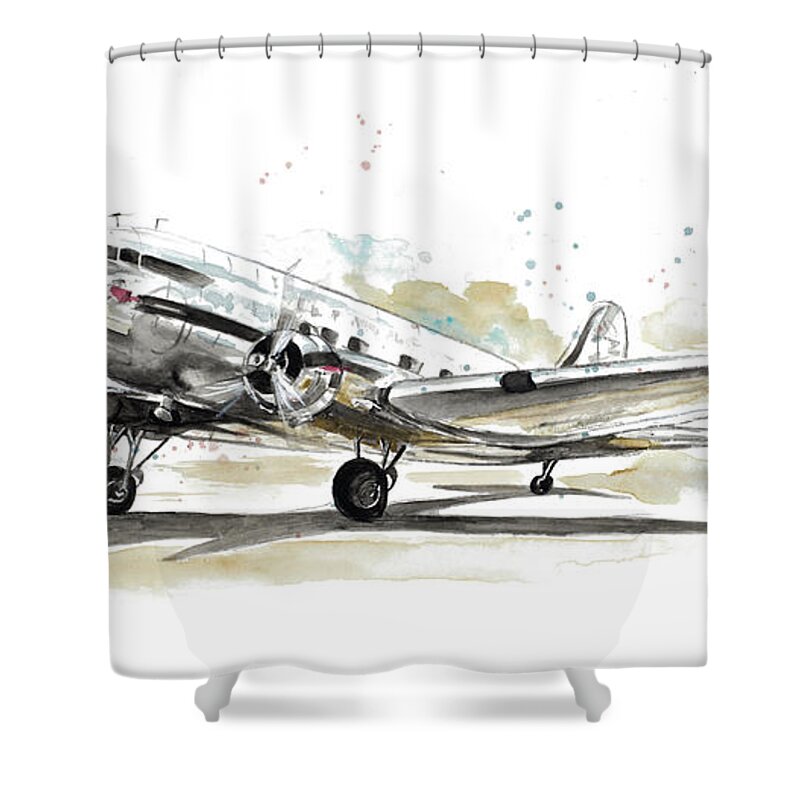 Airplane Shower Curtain featuring the painting Dc3 Airplane by Patricia Pinto