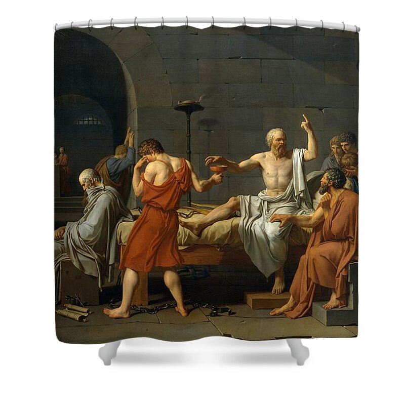 Death Shower Curtain featuring the painting Death of Socrates by Jacques Louis David