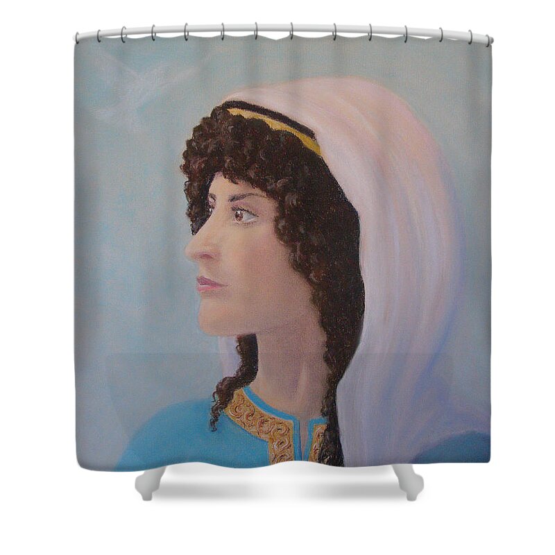 Prophetess Shower Curtain featuring the pastel Deborah  Prophetess and Judge by Lynn Quinn