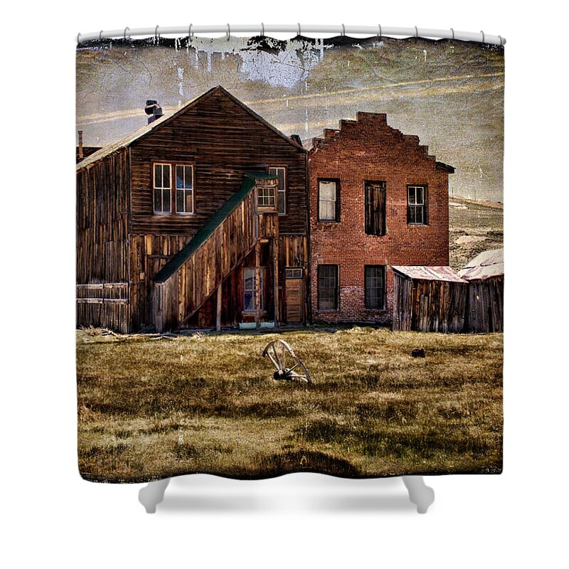 Bodie Shower Curtain featuring the photograph Dechambeau Hotel and I.O.O.F. Building - textured by Lana Trussell