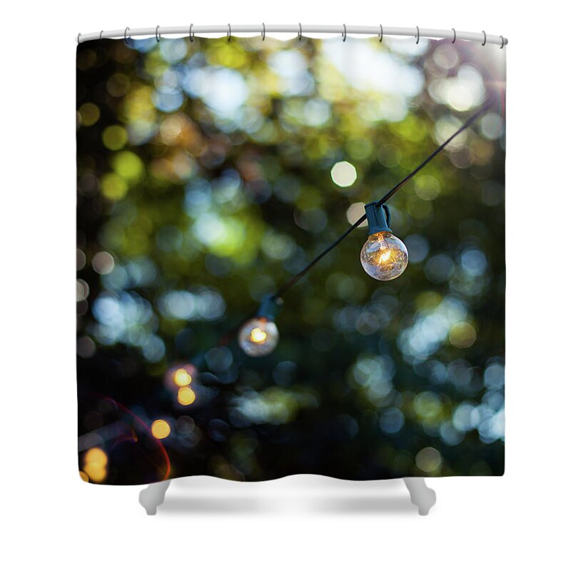Hanging Shower Curtain featuring the photograph Decorative Party Lights In Garden by Timnewman
