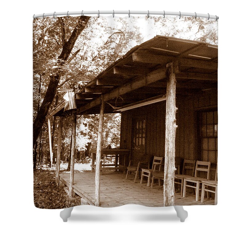 Country Landscape Shower Curtain featuring the photograph Deer Hunters Cabin by Kim Galluzzo
