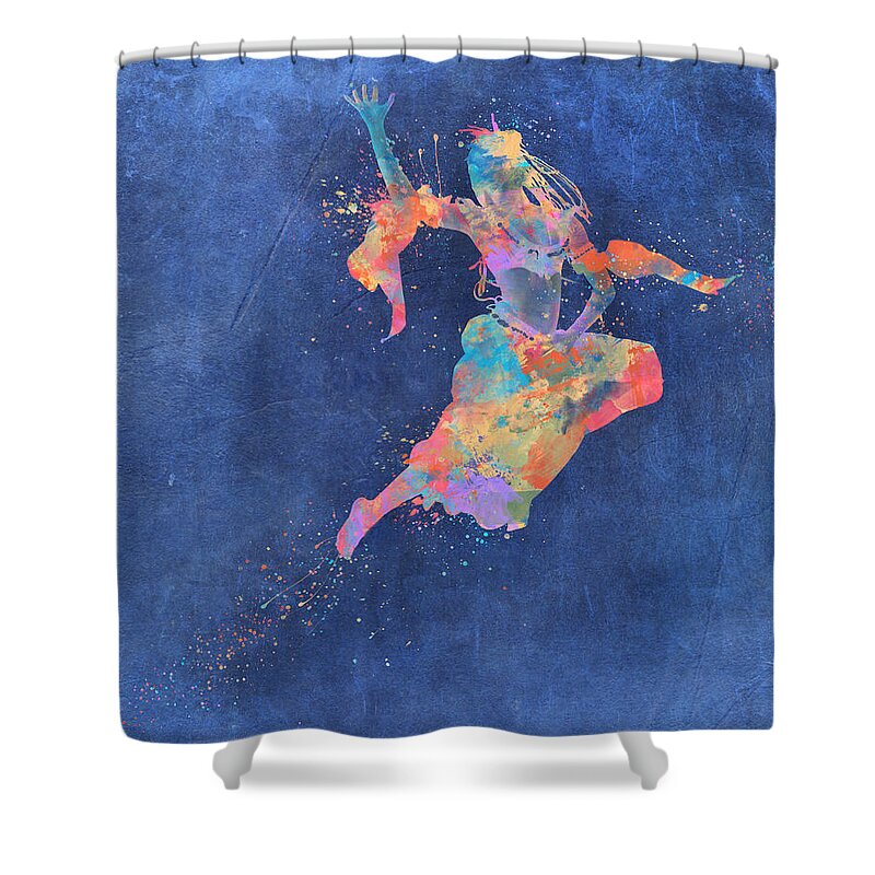 Dancer Shower Curtain featuring the digital art Defy Gravity Dancers Leap by Nikki Marie Smith